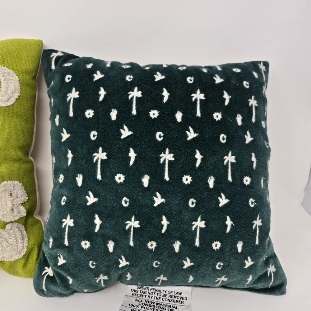 OPALHOUSE SET OF 2 DECORATIVE PILLOW JUNGALOW LIME GREEN HUNTER GREEN 10 X 10